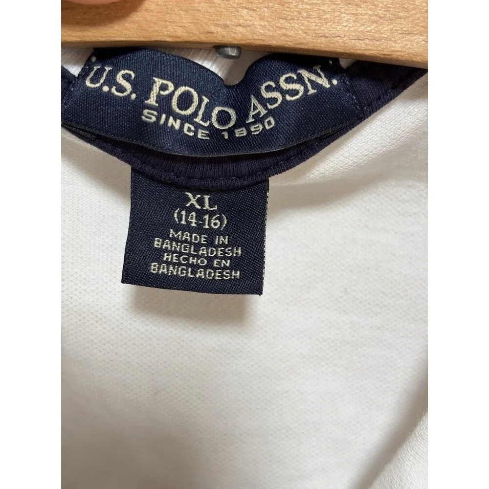 US Polo Assn Kids Boys Cotton White‎ Short Sleeve Pique Polo Shirt Size XL 14-16